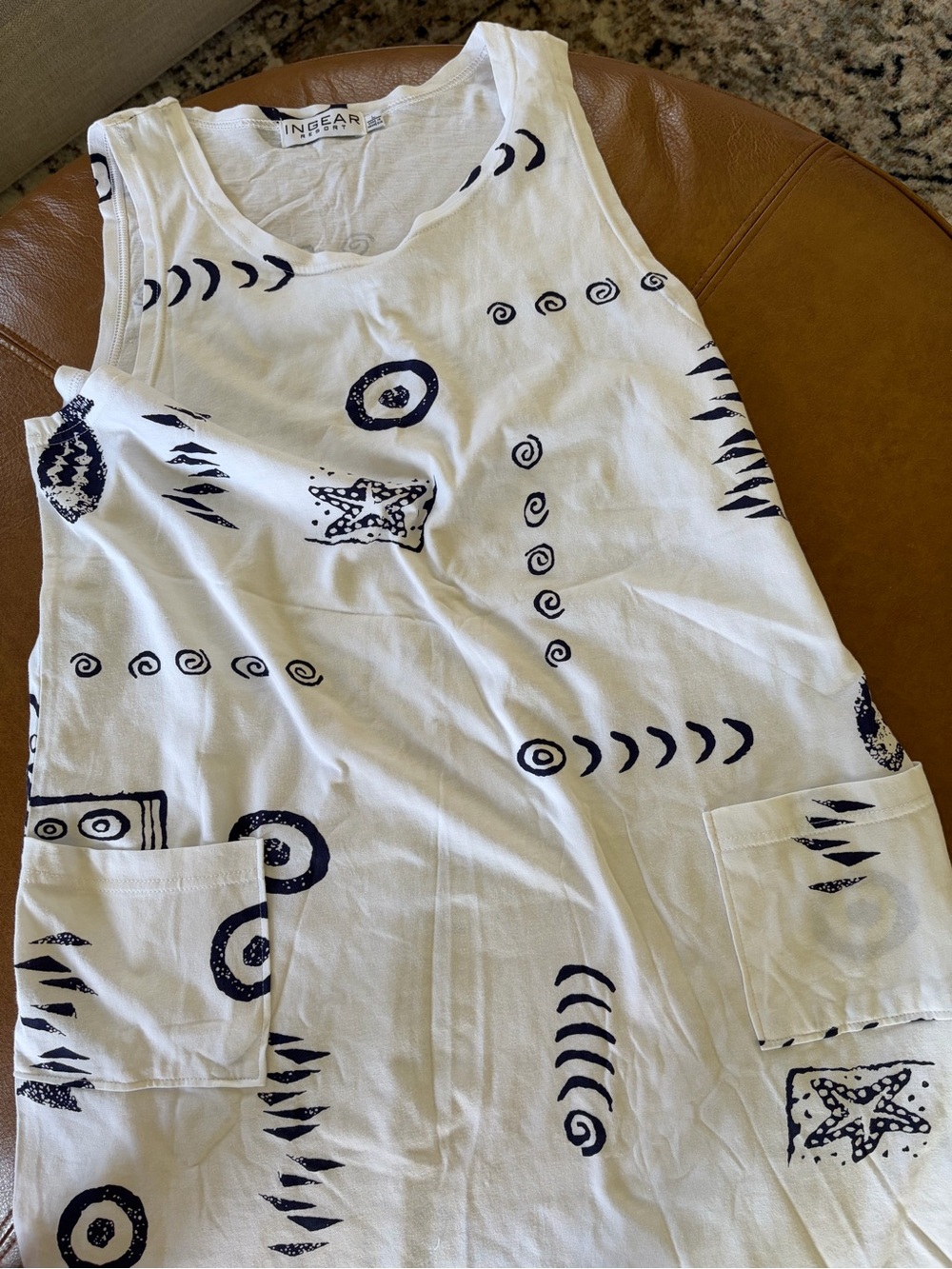 Ingear White Tank Dress with Navy Nautical Motifs